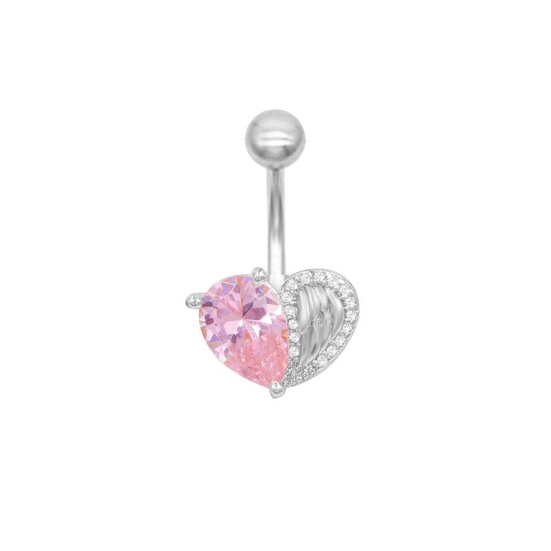 Pink Belly Button Rings Bow Heart Navel Piercing Ring For Women Girls Sexy Body Jewelry Navel Piercing Barbell Gifts