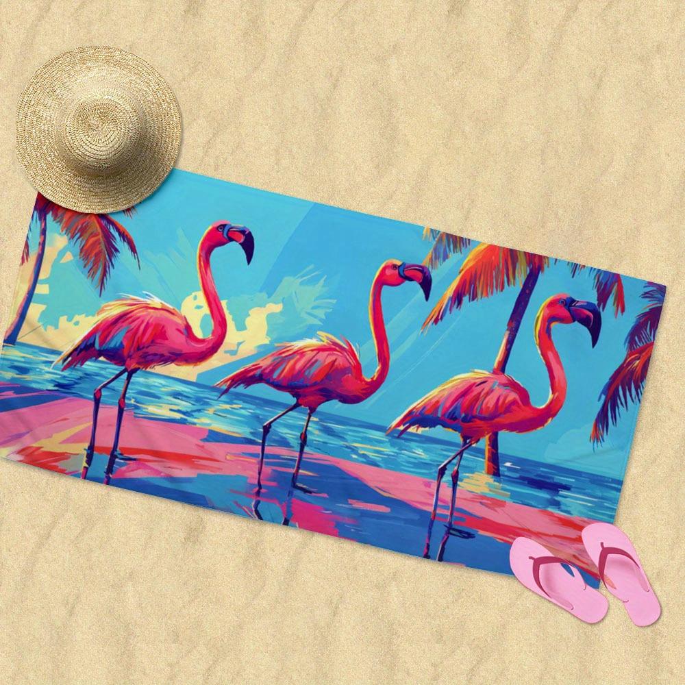 1 Quick-Drying Microfiber Beach Towel With Vivid Flamingo And Palm Tree Design - Soft And Lightweight For The Beach, Camping