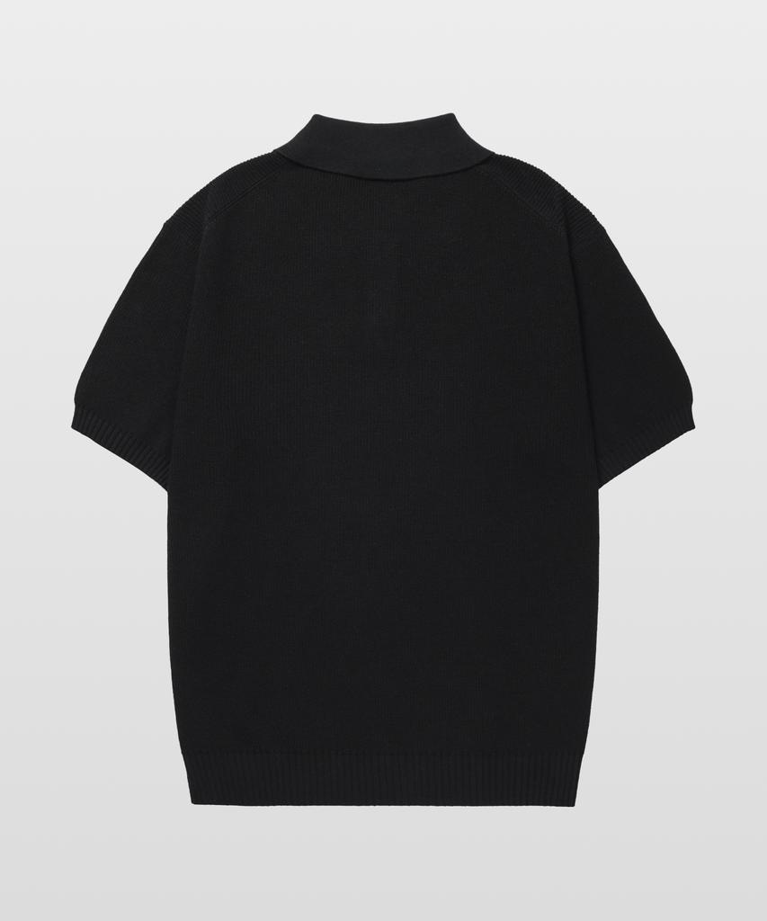 MANNERGRAM Textured Cotton 100% Polo Short Sleeve Knit Black