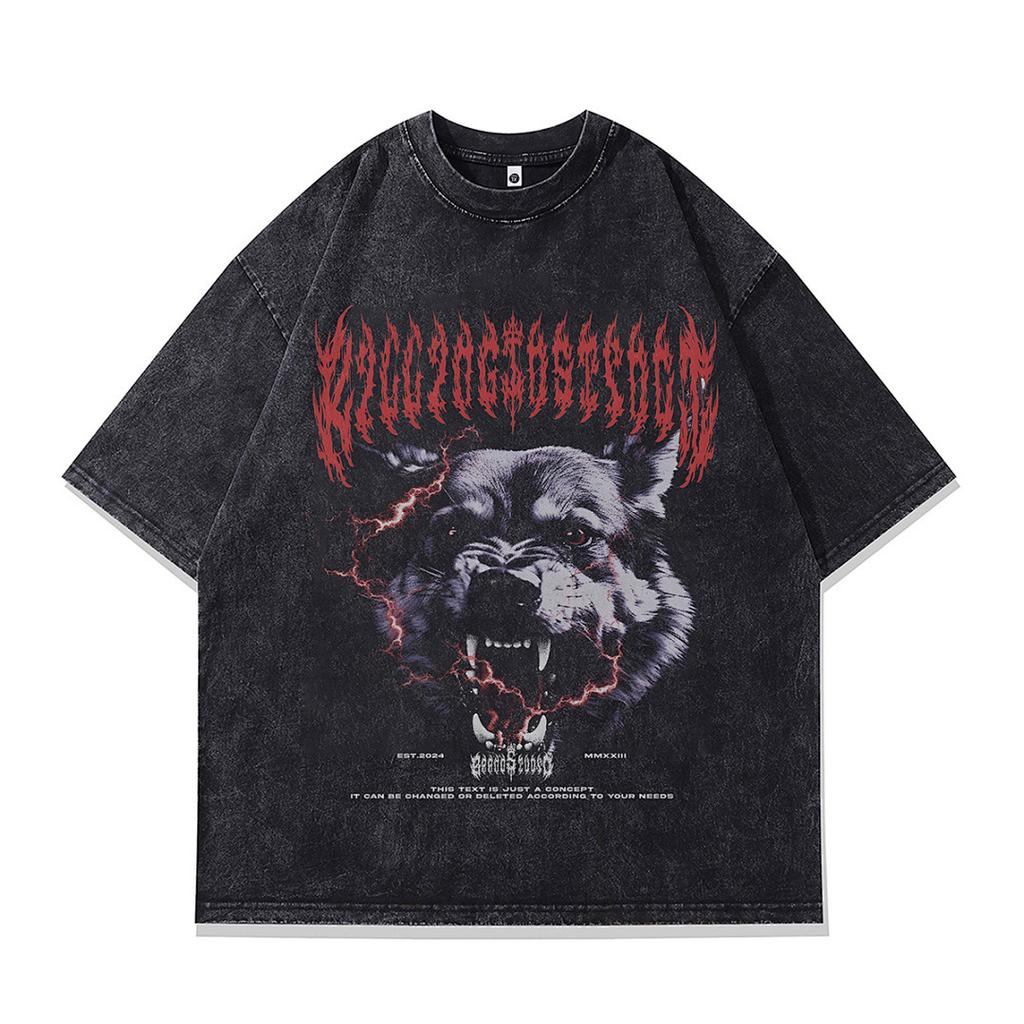 Heavy Weight Cotton Short-Sleeved T-Shirt High-Quality Digital Direct Injection Printing Half-Sleeved Washed Vintage T-Shirt