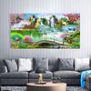 Wasserfall Sonnenuntergang Landschaft Leinwandmalerei See Vogel Poster und Drucke Cuadros Wald Wandkunst Bild für Wohnzimmer