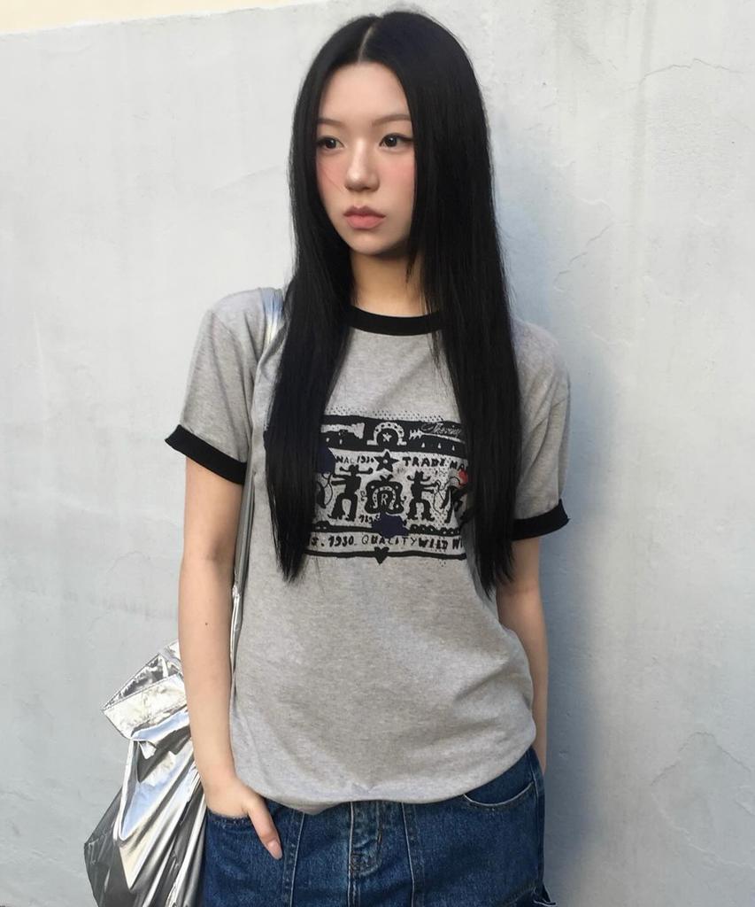 THEVINYLHOUSE Cowboy Pictogram Ringer Tee Gray