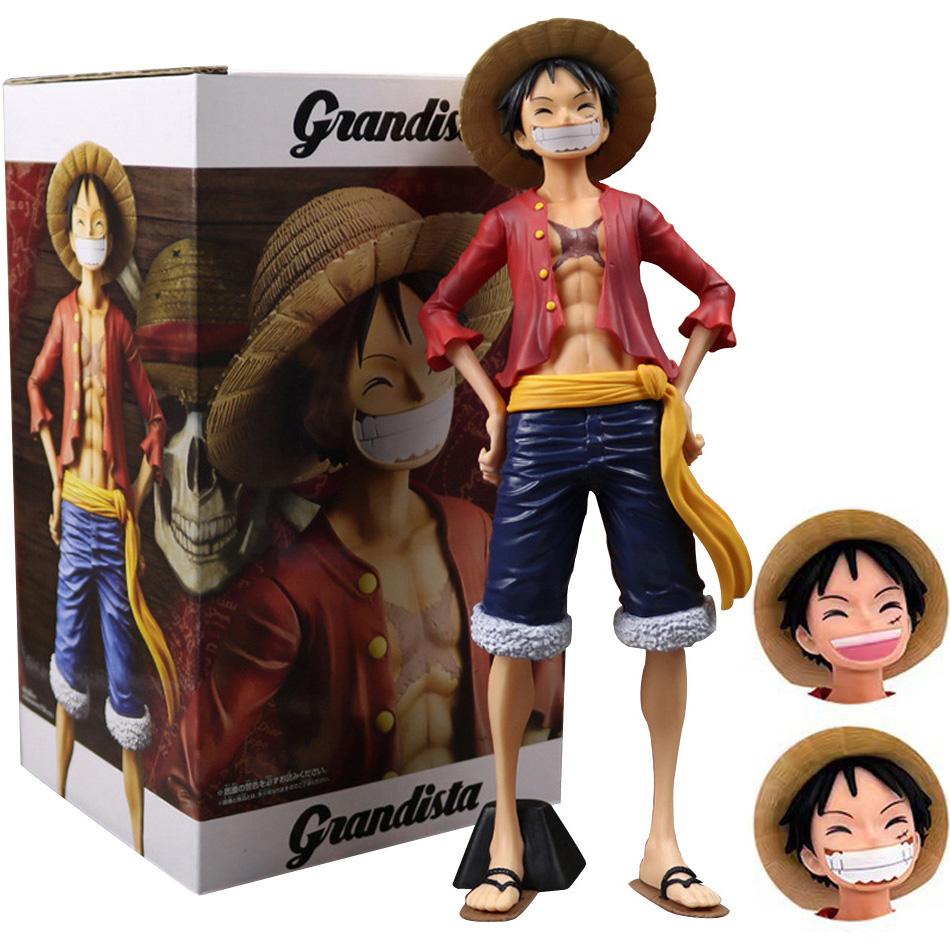 28Cm One Piece Anime Figure Confident Smiley Luffy Three Form Face Changing Action Figurine Doll Pvc Model Toys Collection Gifts