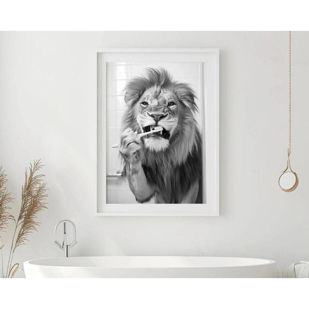 Zähneputzen Tierkunst Poster Löwe Affe Pferd Kaninchen Hund Katze Adler Lustige Badezimmer Wandaufkleber Badezimmertiere Hausdekoration