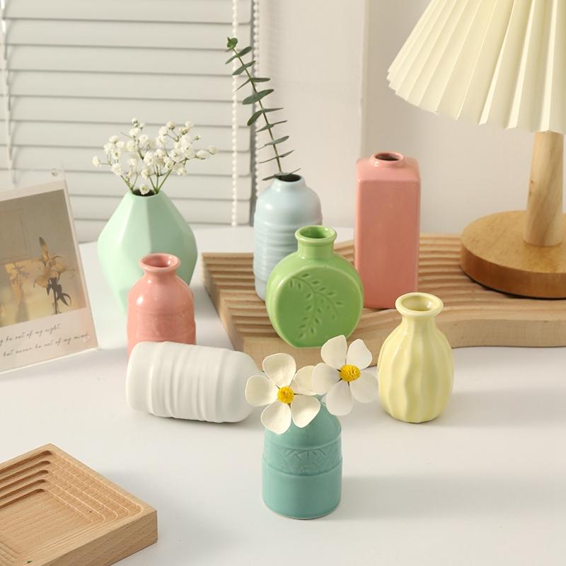 Ins Colorful Mini Vase Ceramic Flower Vases Nordic Hydroponic Flower Pot Home Office Desktop Decoration Vaso Decorativo