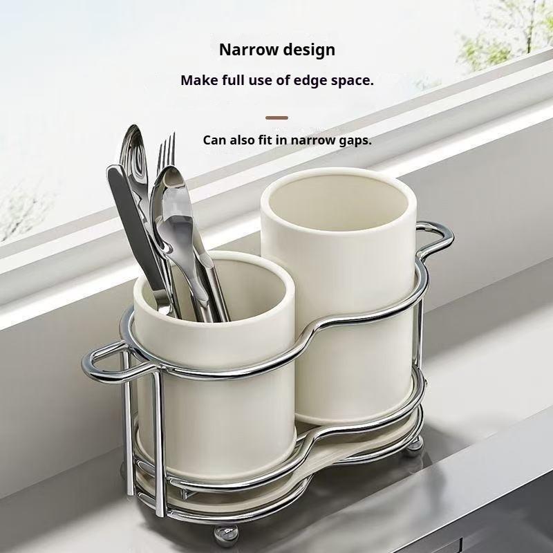 Kitchen Utensil Rack, Countertop Drain Tray, Knife and Spoon Storage Holder