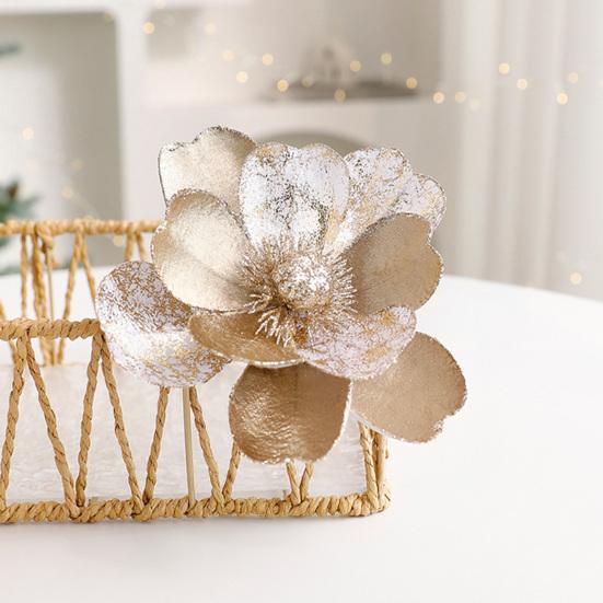 Yousheng Artificial Poinsettia Flowers Christmas Tree Ornaments Velvet Glitter Magnolia Stems Floral Picks for Xmas New Year Party Wedding DIY Crafts