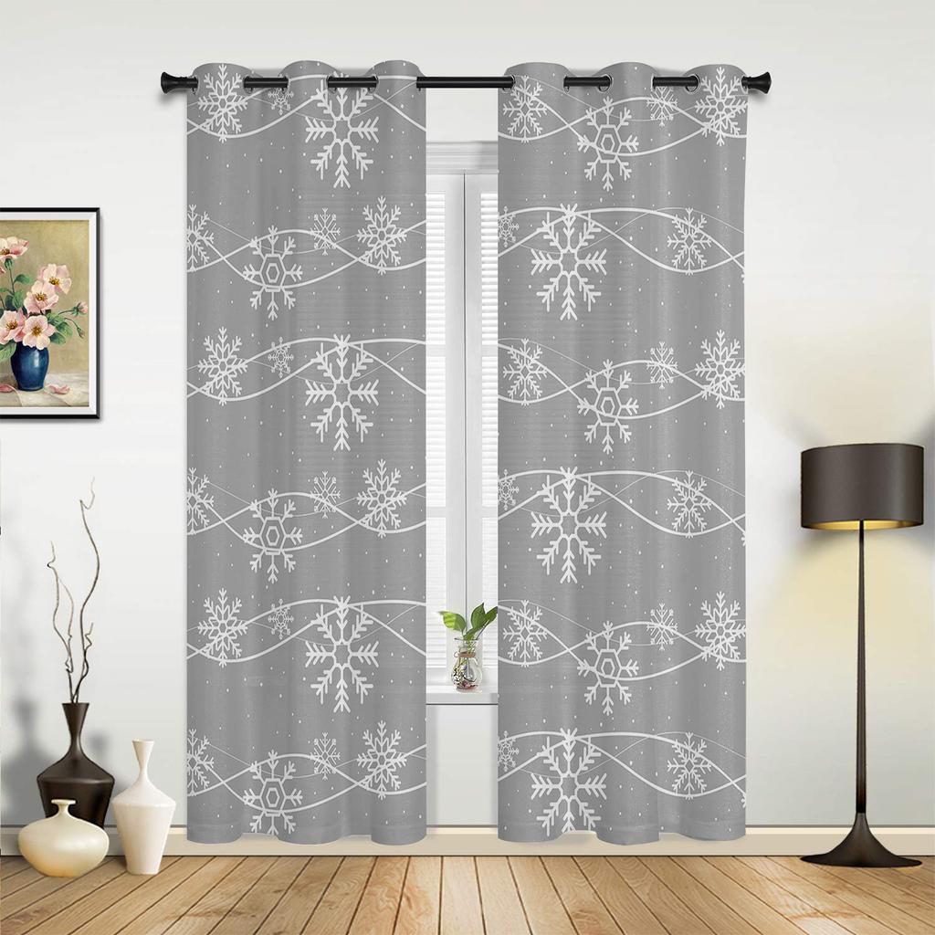 Winter Snowflakes Grey Background Window Curtain Modern European Style Curtains for Bedroom Living Room Backdrop Curtain