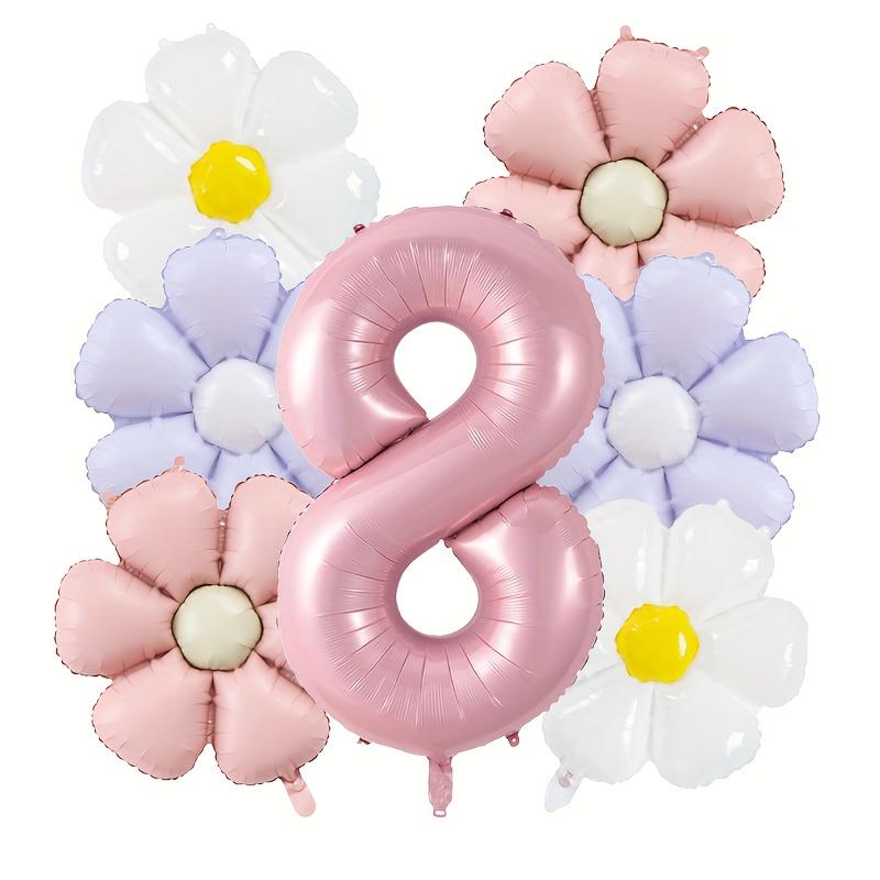 7 st Rosa Tusensköna Sifferballonger Set Vintage Matt Tusenskönor Trädgårdsfest Bröllop Årsdag Födelsedagsdekorationer Hemdekoration