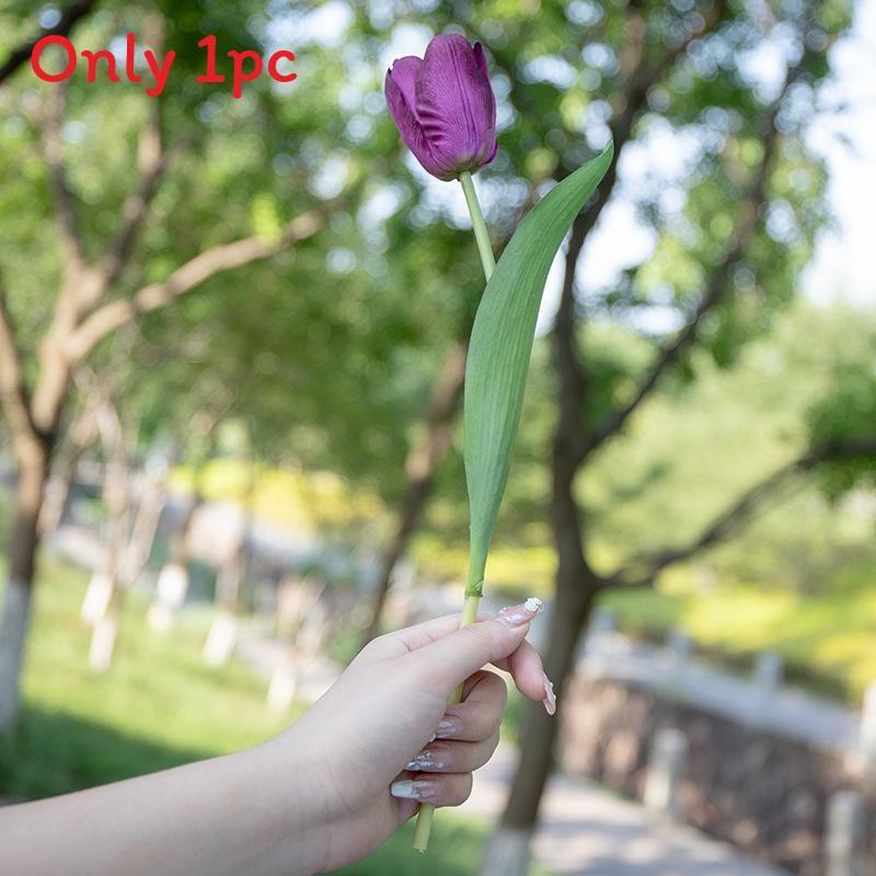 

Luxury Tulip Silk Flowers With Moist Feel For Wedding Decor And Home Styling фиолетовый