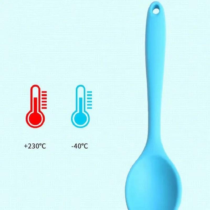 Silicone Dessert Mixing Spoon Food Grade Baby Food Spoon Long Handled Silicone Soup Spoon With Hanging Hole Kitchen Accessories