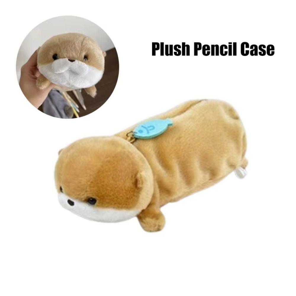 Pen Holder Plush Pencil Bag Large Capacity Stationery Bag Creative Otter Pencil Case Students