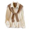 Vertical Striped Shirt for Women Spring Women's Loose Collared Long Sleeved Top