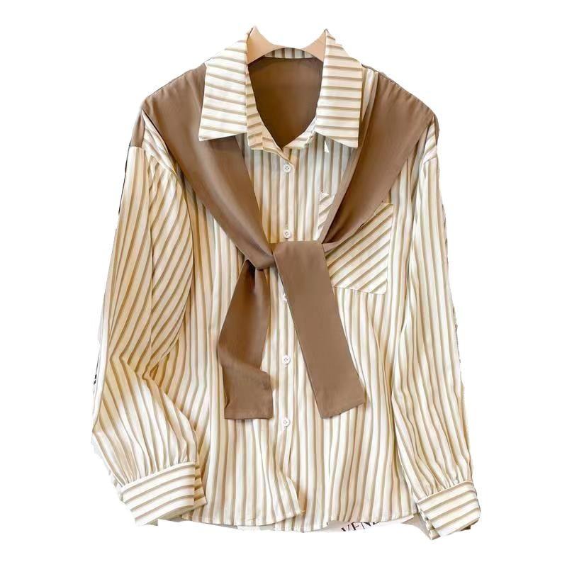 Vertical Striped Shirt for Women Spring Women's Loose Collared Long Sleeved Top
