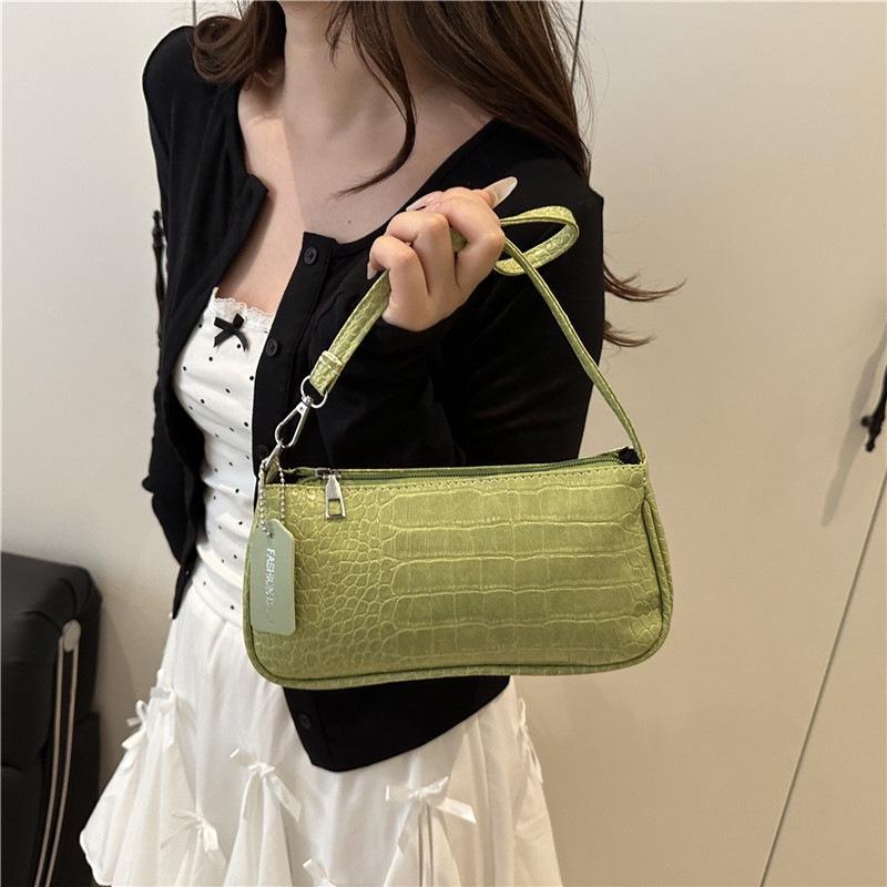 Niche Design Versatile Crocodile Pattern Baguette Bag Retro Armpit Bag New Portable Shoulder Bag