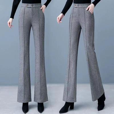 Big Size Wool Blend Straight Pants Woolen Wide Leg Pants Women Winter Casual  High Waist Loose Trousers