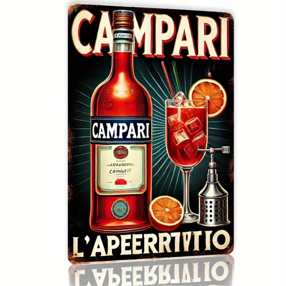 AperitivoRegaloNostalgia Retro Campari Cartello Metallico - Decorazione Bar Vintage - per Cucine e Regali - Audace Design della Bottiglia