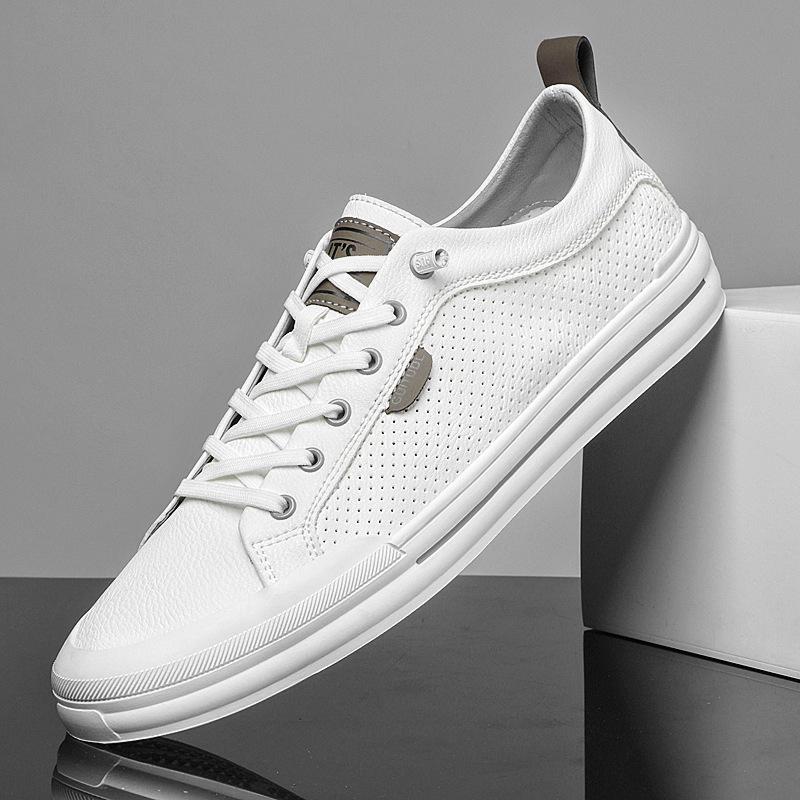 Men's Trendy Autumn Leather Slip-On Sneakers - High-End & Versatile White Sports Shoes