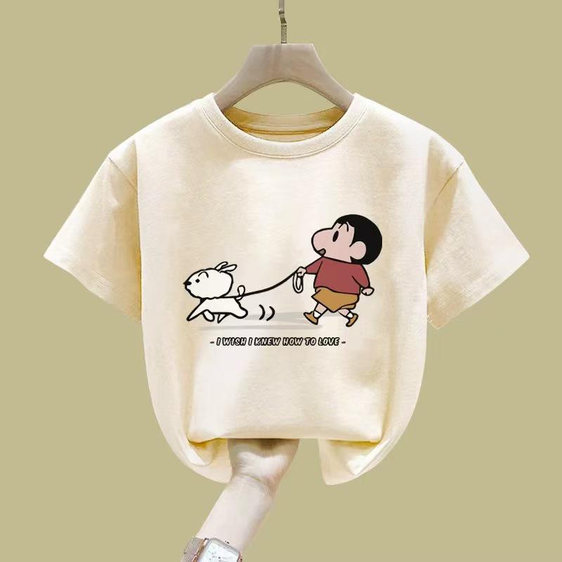 2025 Summer Apricot Pure Cotton Short-Sleeved T-Shirt for Girls and Boys