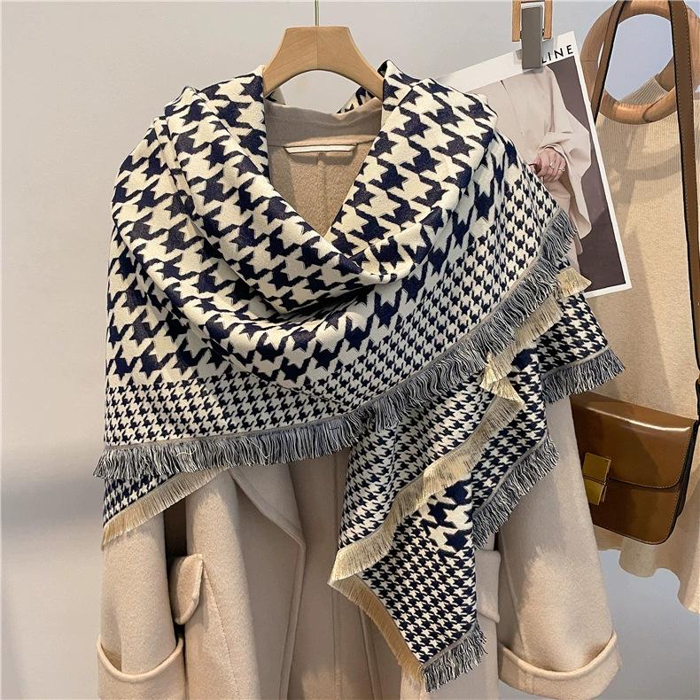 Women's High-Quality Wool Cashmere Scarf: Thick, Warm, Tassel Shawl for Autumn and Winter