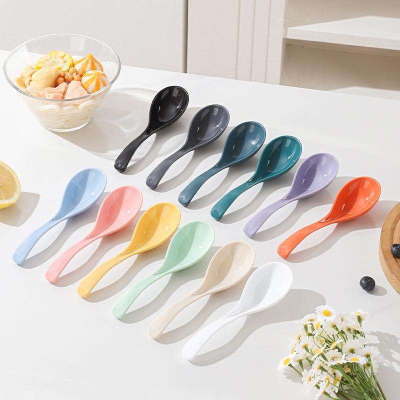 Spoon - Household High-temperature Resistant Anti-drop Clear Soup Deep-mouth Ramen Spoon, Rice Noodle Long-handled Plastic Soup Spoon