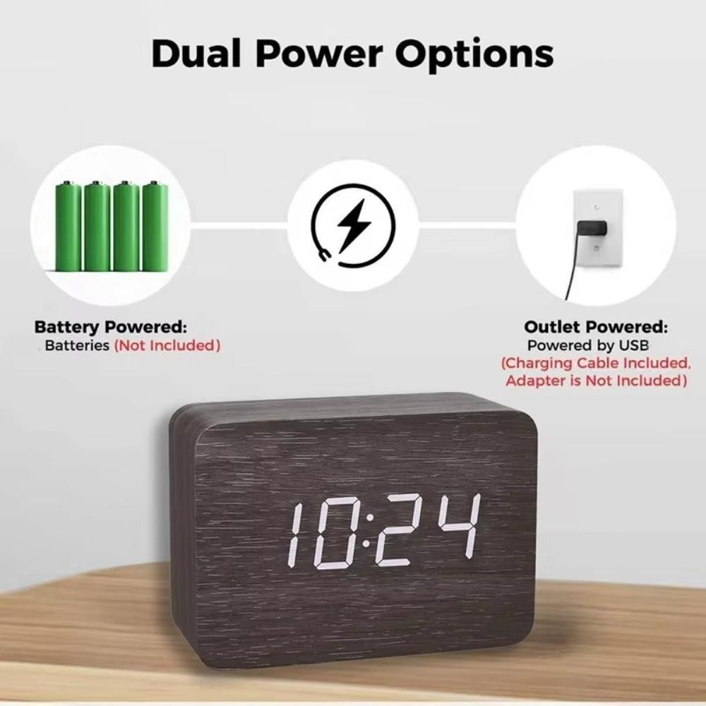 Digital Display Wooden Alarm Clock Temperature Sensor LED Alarm Clock Men/Women