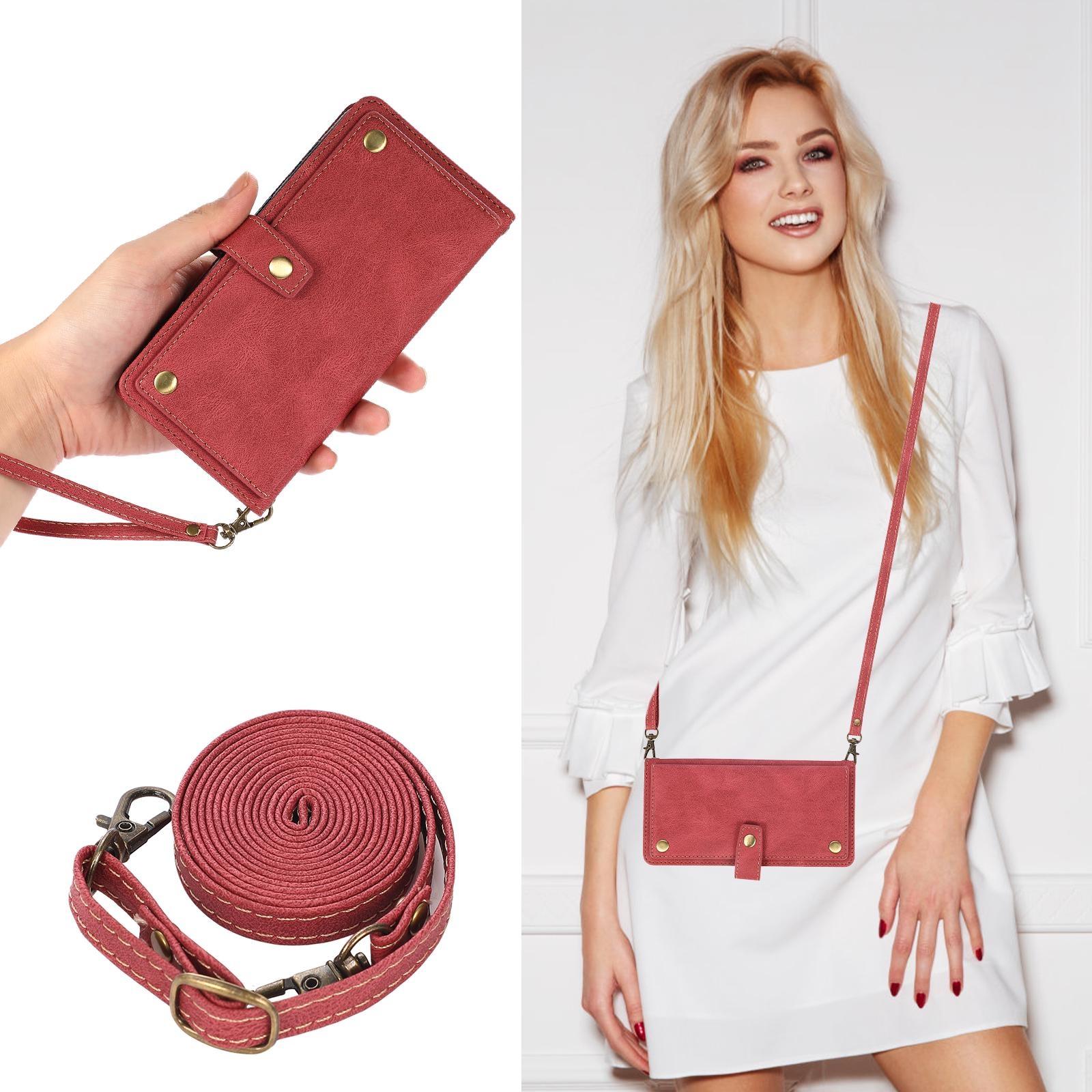 

Кожаный чехол-кошелёк через плечо с несколькими картами и ремешком для iPhone 15 14Plus 13 12 11Pro Max XS Max 8P 7P/Samsung S23 S22 S21 S20Ultra Plus A14 A54 A53 iPhone 6/6S красный