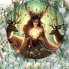 Celtic Goddess Reindeer Metal Round Sign Christmas Housewarming Gift Wall Decor