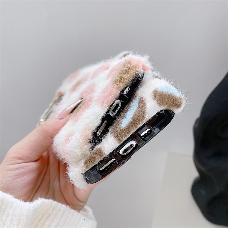 Moskado Fashion Leopard Print Pattern Plush Phone Case For Iphone 14 11 12 13 Pro Max X Xr Xs Max 7 8 14plus Soft Tpu Back Cover