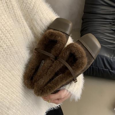 Scarpe di Pelliccia da Donna Autunno Inverno 2024 Color-block Catena Isolanti Moda Scarpe Singole Basse Fibbia Monofila Scarpe Mary Jane