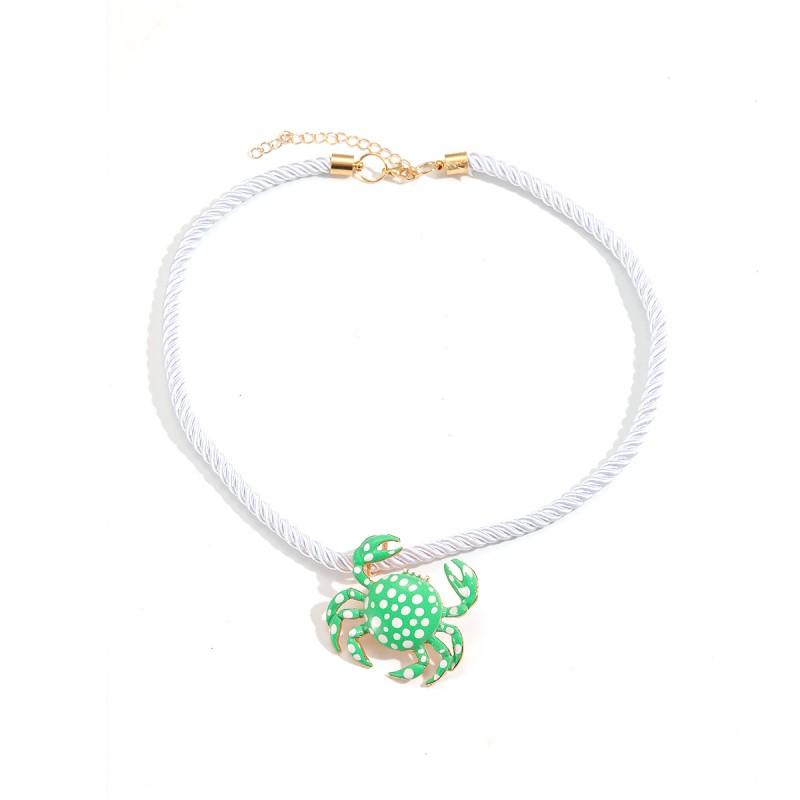 Ocean Beach Vacation Necklace With Crab Pendant Drip Paint Choker Chain Women Fashion Statement Jewelry Green