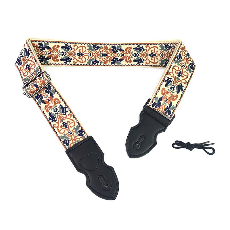 Retro Ethnic Embroidered Guitar Strap - Wooden and Electric, Polyester Printing, UK Style