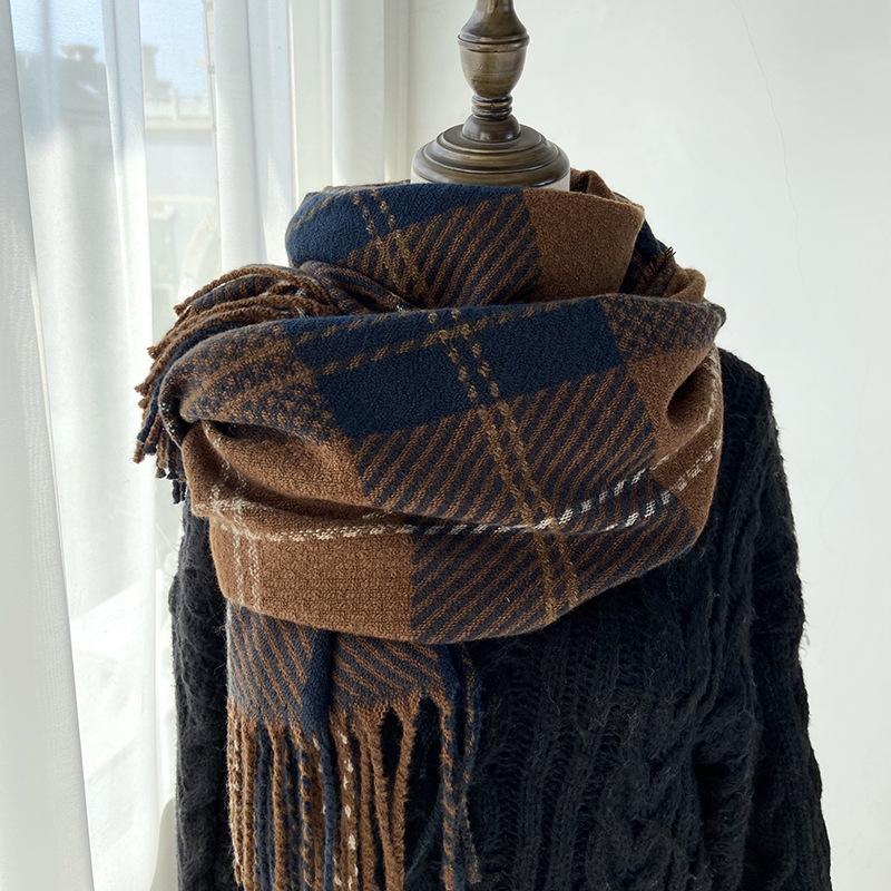 Autumn Winter Women Knitted Scarf Headscarf Lady Men Casual Preppy Plaid Tassel Scarve Mujer Male Foulard Wrap Shawl New Korean