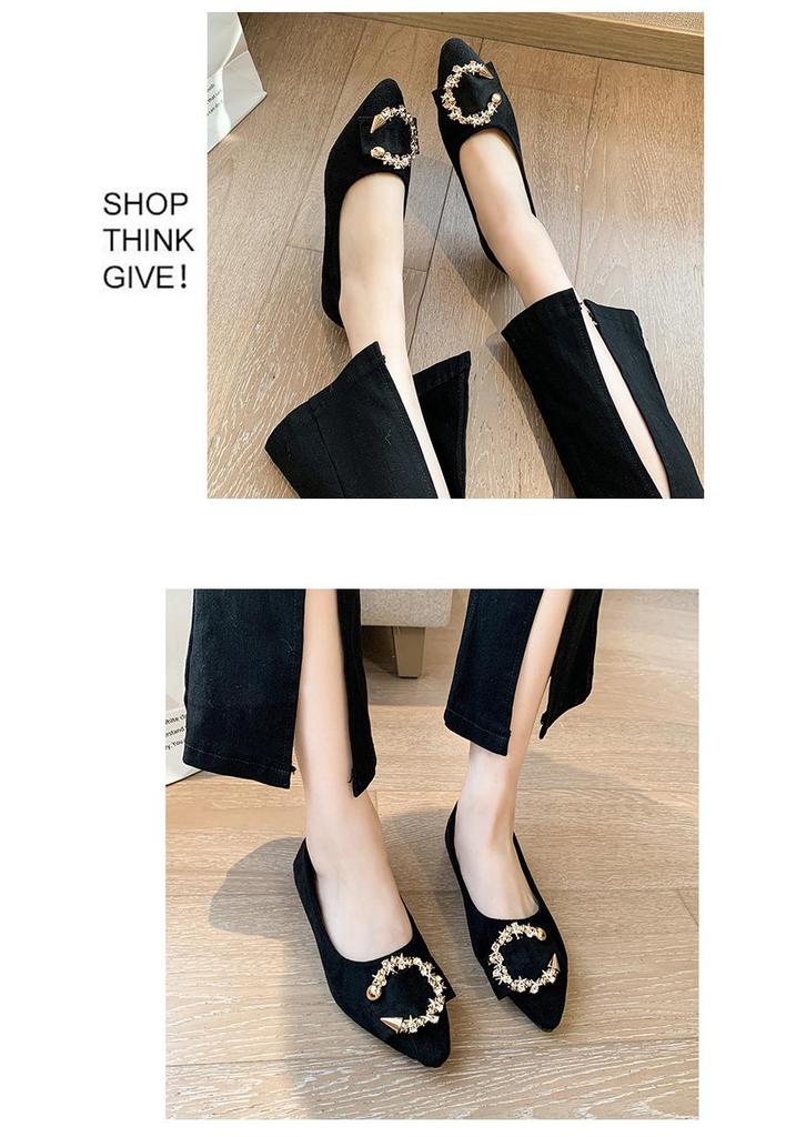 2025 Spring/Summer Women's Pointed Toe Flats - Korean Style Casual Slip-on with Round Buckle