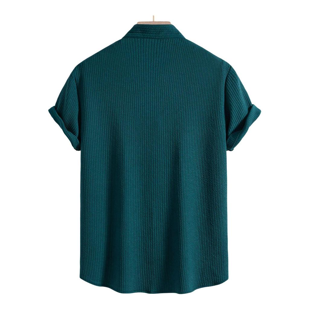 2025 Men's Solid Color Short Sleeve Lapel Shirt - European & American Casual