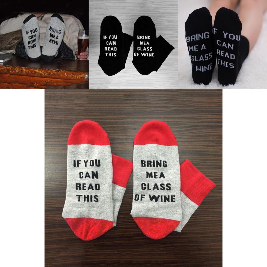 If You Can Read This Unisex Cotton Mid-calf Socks With Embroidered English Letters Breathable Shaping Sweat-absorbing
