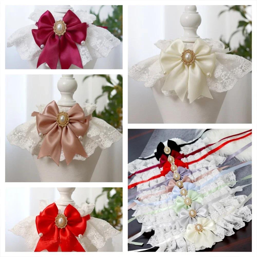 Pet Bib With Lace And Bow Tie Saliva Towel, Round Neck Scarf for Small Dog Cat 9.8-11.8 In Neck Circumference Saliva Towel Cute