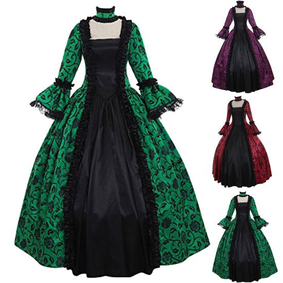 Lady Retro Large Swing Tight Waist Medieval Maxi Dress Cosplay Halloween Costume