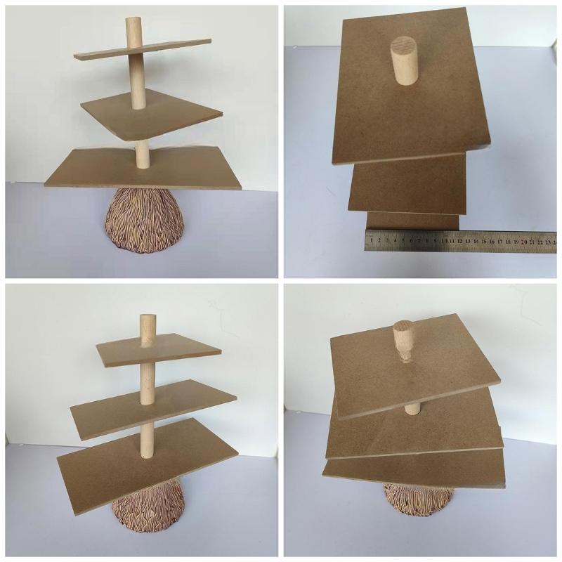 Halloween Cake Stand 3-Tiered Wood Broom Dessert Display Stand Cake Tray for Party Decoration