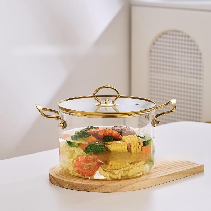 ZISHI High Borosilicate Glass Pot with Gold Steel Handles, 3.5L