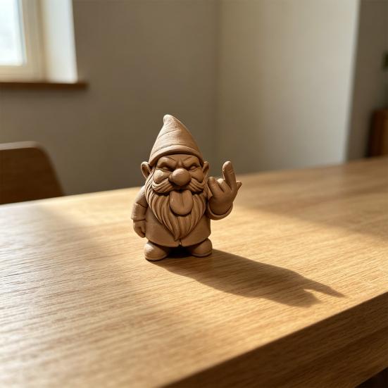 Umbra Studio Funny 3D Printed Garden Gnome Statue, Quirky Tongue Out Figurine with Hand Gesture, DIY Paintable Desk Office Decor, Cute Yard