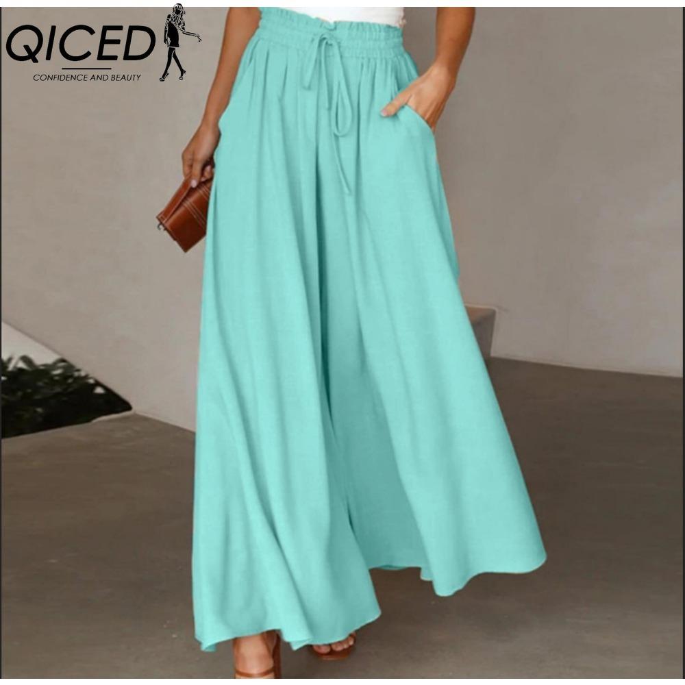 QICED Damenmode, lässig, einfarbig, bedruckt, Hosen und Caprihosen