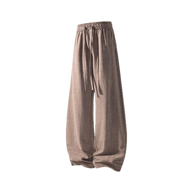 Summer new American old money style imitation hemp miter scimitar pants loose casual wide-leg pants drape long pants