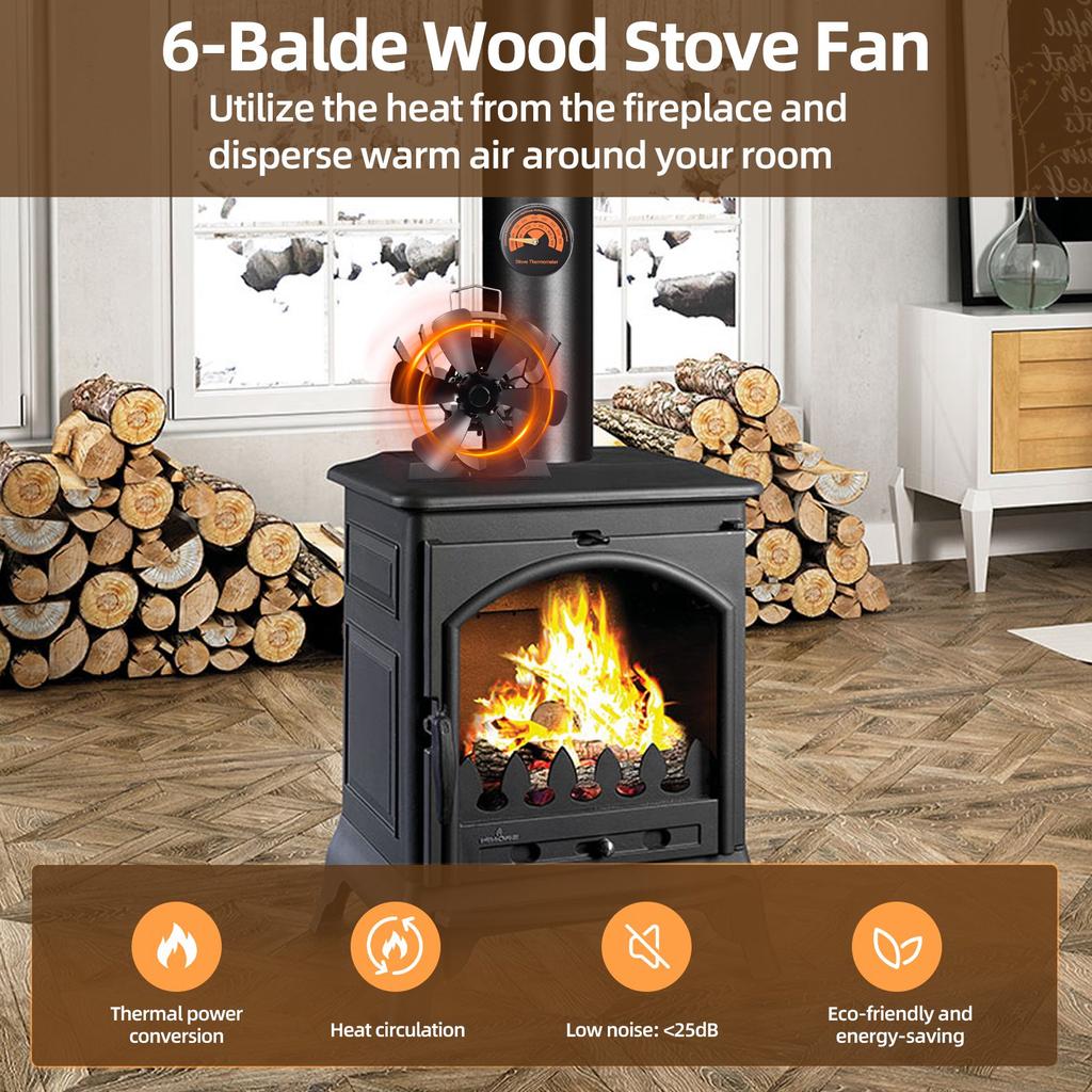 Stove Fan 6 Blade Mini Fireplace Fan Heat Powered Wood Stove Fan