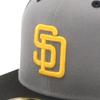 NEW ERA 59FIFTY San Diego Padres Side Patch Two Tone Cap Storm Grey Black MLB ONSPOTZ Exclusive Flat Visor Fitted Baseball Hat Unisex 7 3/4