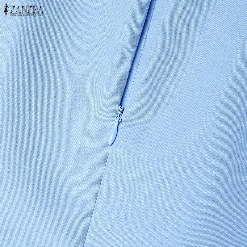 ZANZEA Women Casual Round Neck Short Sleeve Pleated Dress