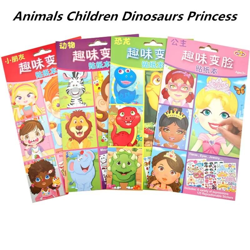 Children Kids Make Your Own Face Stickers Toys Cute Cartoon Dinosaur Puzzle Diy Sticker Games For Early Education Gift Toy