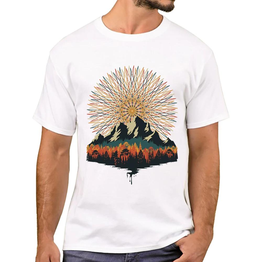 TEEHUB Mountain Sunset Brushstrokes Men T-Shirt African Safari Sunset T Shirts Short Sleeve Tshirts Geometric Harajuku Tee