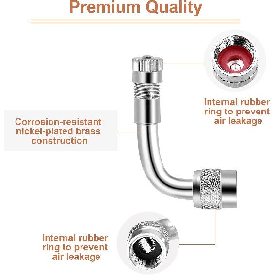 Valve Stem Extenders,4Pcs 7Inch/180mm Dual Flexible Stainless Steel Braided Valve Stem Extensions,6Pieces 45 90 135 Degree Brass Valve Adaptors for