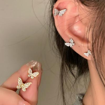 Kleine und exquisite Zirkon-Schmetterlings-Ohrstecker, hohes Gespür für Frauen, Persönlichkeit, modisches Temperament, elegante und exquisite, vielseitige Ohrringe